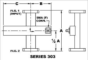 Series 303 Crossguide Directional Coupler - 2 Waveguide Ports, 1 SMA Type-K Port