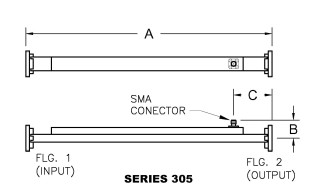 2-Port, 1 SMA Waveguide Broadwall Directional Coupler - Series 305 - Diagram