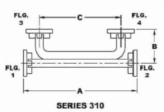 4-Way Broadwall Multi-Hole Directional Coupler - Series 310 - Diagram