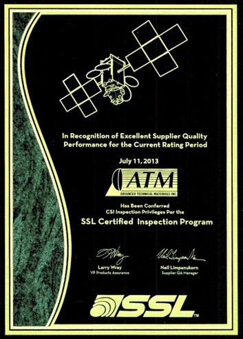 Space Systems Loral (SSL) Certified Inspection Program Award Space Systems Loral (SSL) Certified Inspection Program Award
