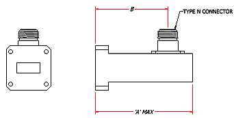 Ultra High Power Waveguide To Coaxial Right Angle Adapter - Diagram